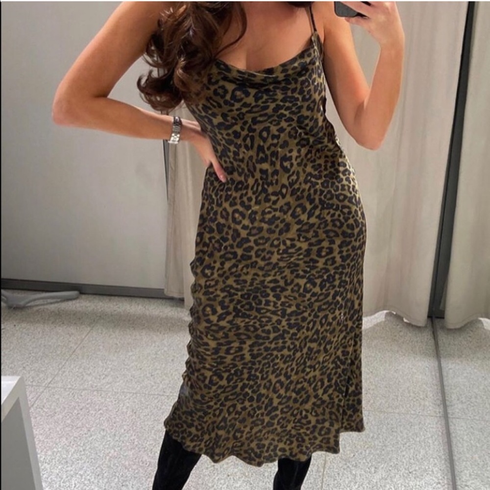 Zara satin slip cheetah dress